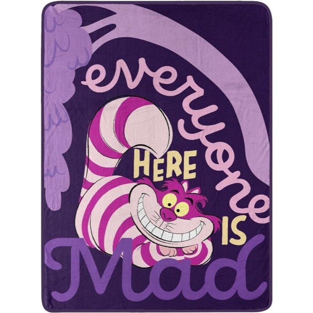 LICENSED Cheshire Cat New Plush Fleece Throw Gift Blanket Disney Alice Purple
